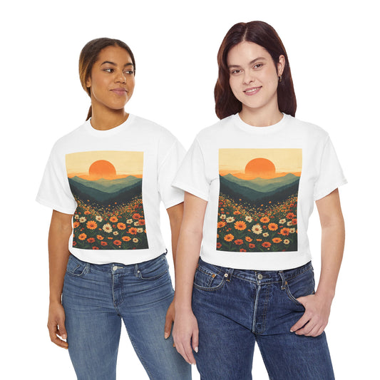 Sunrise Garden Tee - Sustainable Nature-Inspired Cotton T-Shirt