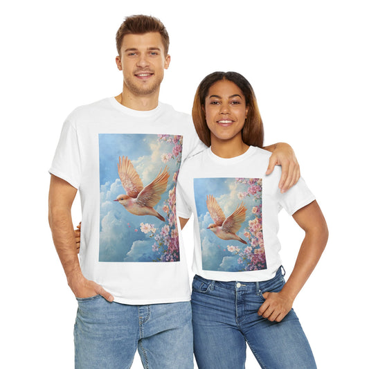 Whimsical Bird Spring Tee - Eco-Conscious Organic Cotton T-Shirt