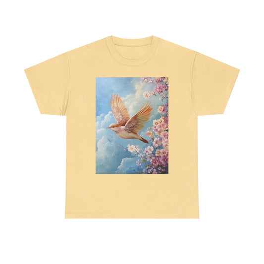 Whimsical Bird Spring Tee - Eco-Conscious Organic Cotton T-Shirt