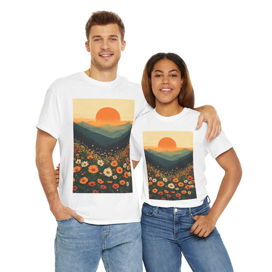 Sunrise Garden Tee - Sustainable Nature-Inspired Cotton T-Shirt